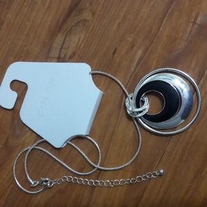 Necklace Silver Color Black Enamel Pendant  New